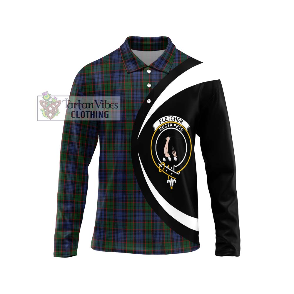 Fletcher Tartan Long Sleeve Polo Shirt with Family Crest Circle Style Unisex - Tartan Vibes Clothing