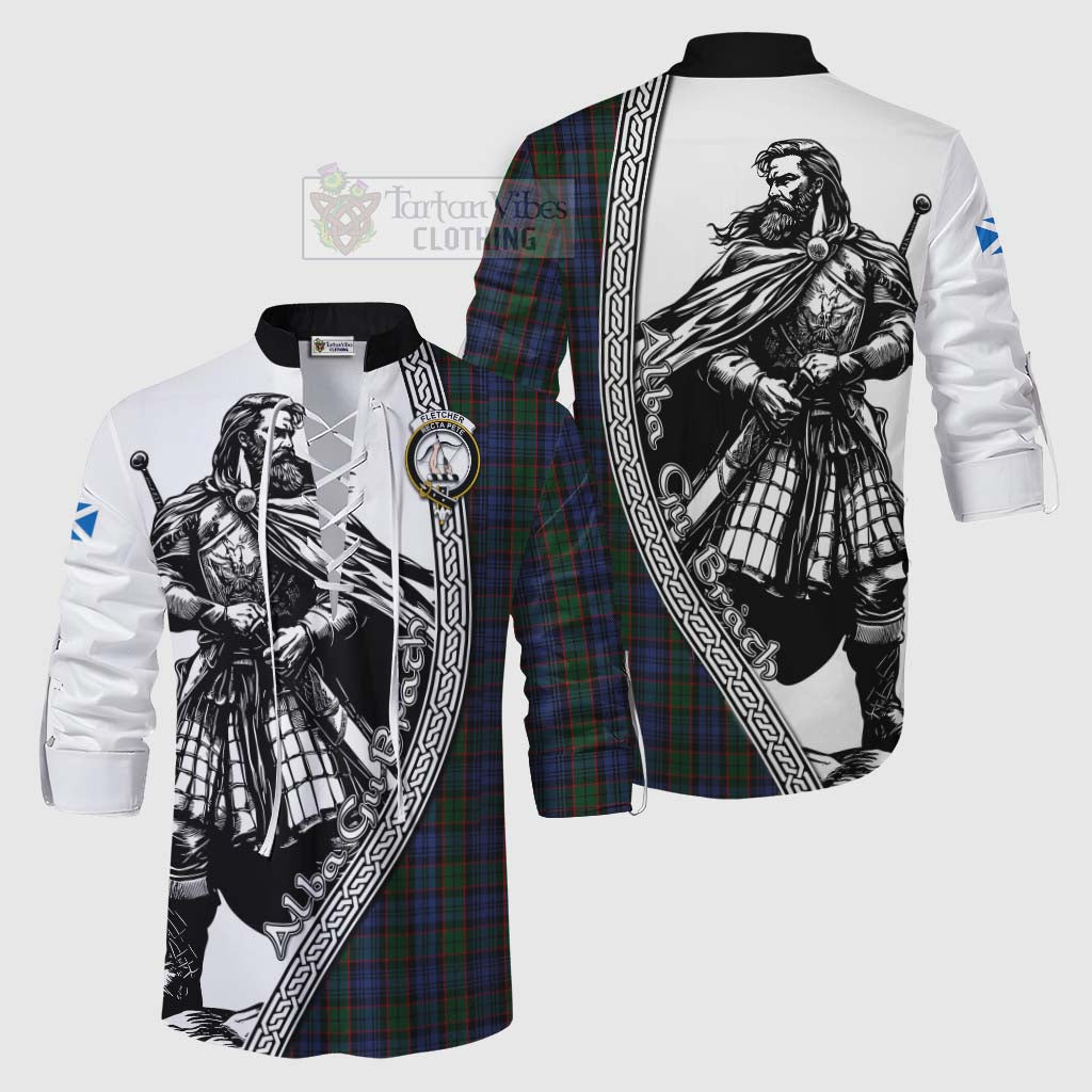 Tartan Vibes Clothing Fletcher Tartan Clan Crest Ghillie Kilt Shirt with Highlander Warrior Celtic Style