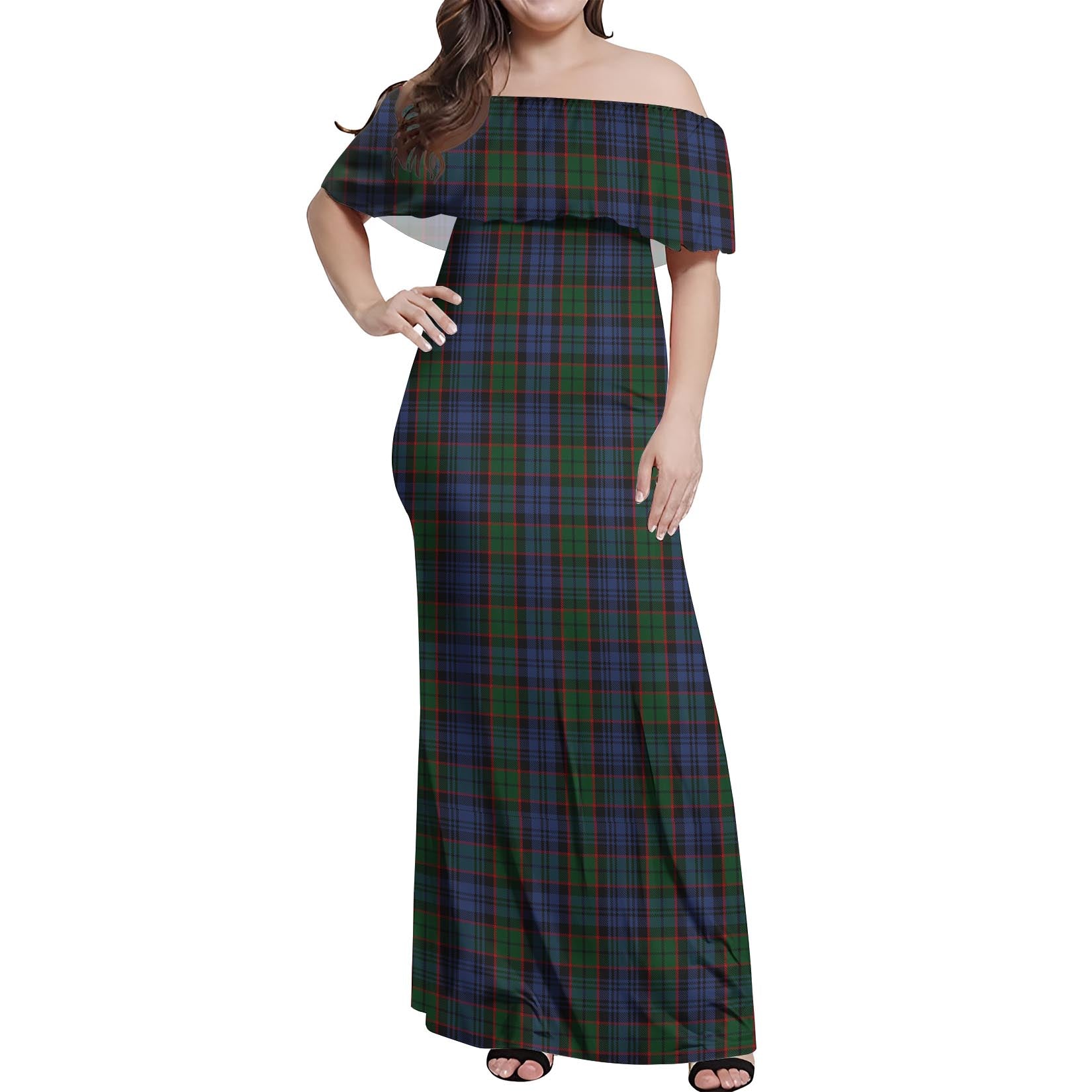 Fletcher Tartan Off Shoulder Long Dress Women's Dress - Tartanvibesclothing