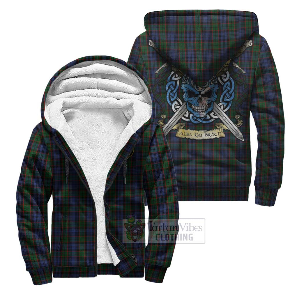 Tartan Vibes Clothing Fletcher Tartan Sherpa Hoodie with Family Crest Celtic Skull Style