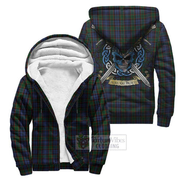 Fletcher Tartan Sherpa Hoodie with Family Crest Celtic Skull Style