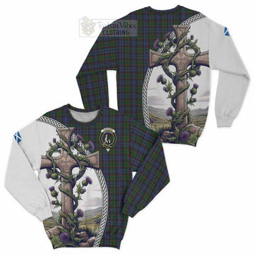 Fletcher Tartan Sweatshirt with Family Crest and St. Andrew's Cross Accented by Thistle Vines