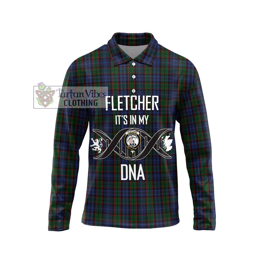 Fletcher Tartan Long Sleeve Polo Shirt with Family Crest DNA In Me Style Unisex - Tartanvibesclothing Shop