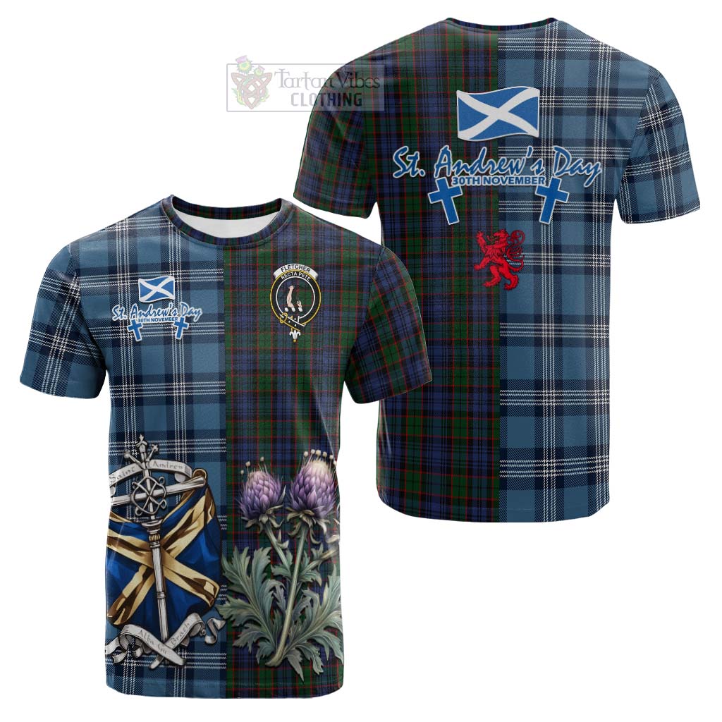 Tartan Vibes Clothing Fletcher Tartan Cotton T-shirt Happy St. Andrew's Day Half Tartan Style