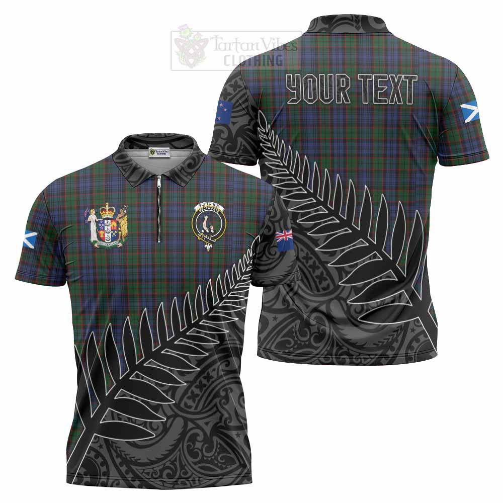 Tartan Vibes Clothing Fletcher Crest Tartan Zipper Polo Shirt with New Zealand Silver Fern Half Style