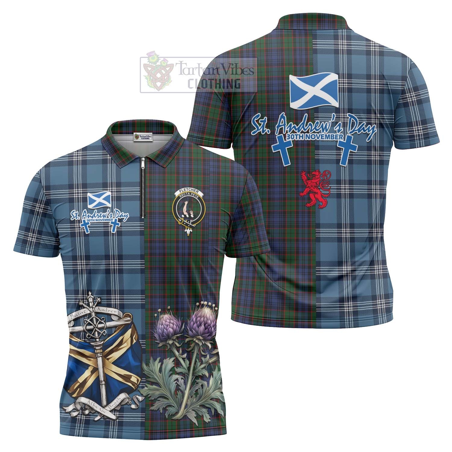 Tartan Vibes Clothing Fletcher Tartan Zipper Polo Shirt Happy St. Andrew's Day Half Tartan Style