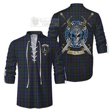 Fletcher Tartan Ghillie Kilt Shirt with Family Crest Celtic Skull Style