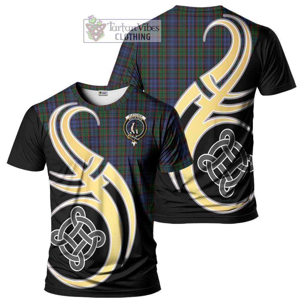 Tartan Vibes Clothing Fletcher Tartan T-Shirt with Family Crest and Celtic Symbol Style