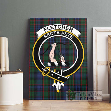 Fletcher Tartan Canvas Print Wall Art with Family Crest