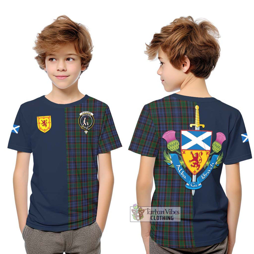 Tartan Vibes Clothing Fletcher Tartan Kid T-Shirt with Scottish Lion Royal Arm Half Style