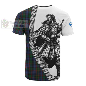 Fletcher Tartan Clan Crest Cotton T-shirt with Highlander Warrior Celtic Style