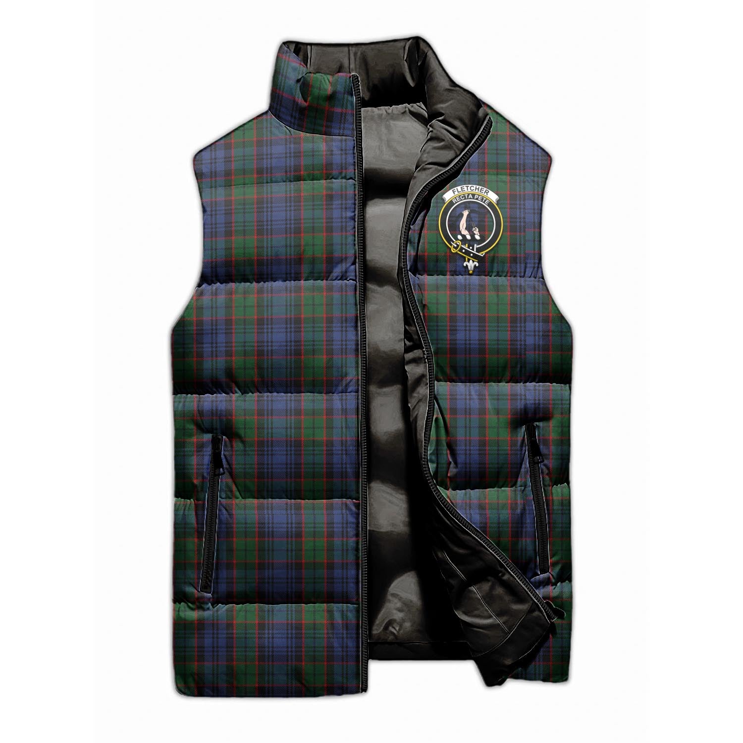 Fletcher Tartan Sleeveless Puffer Jacket with Family Crest - Tartanvibesclothing