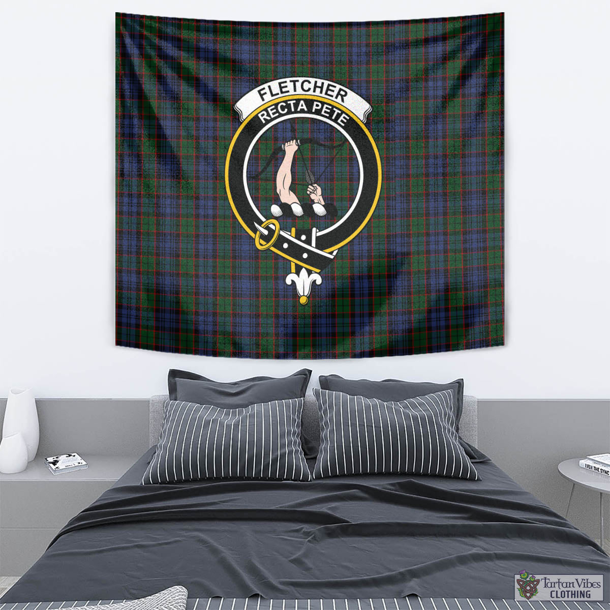 Tartan Vibes Clothing Fletcher Tartan Tapestry Wall Hanging and Home Decor for Room with Family Crest