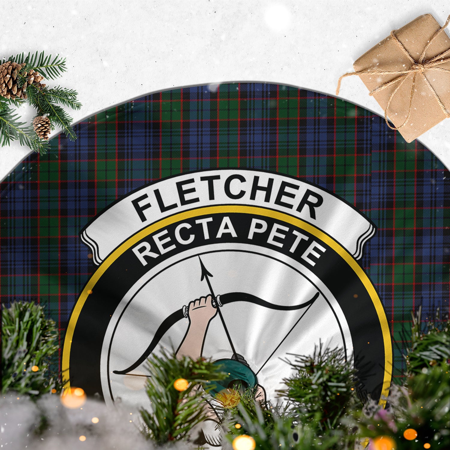 Fletcher Tartan Christmas Tree Skirt with Family Crest - Tartanvibesclothing