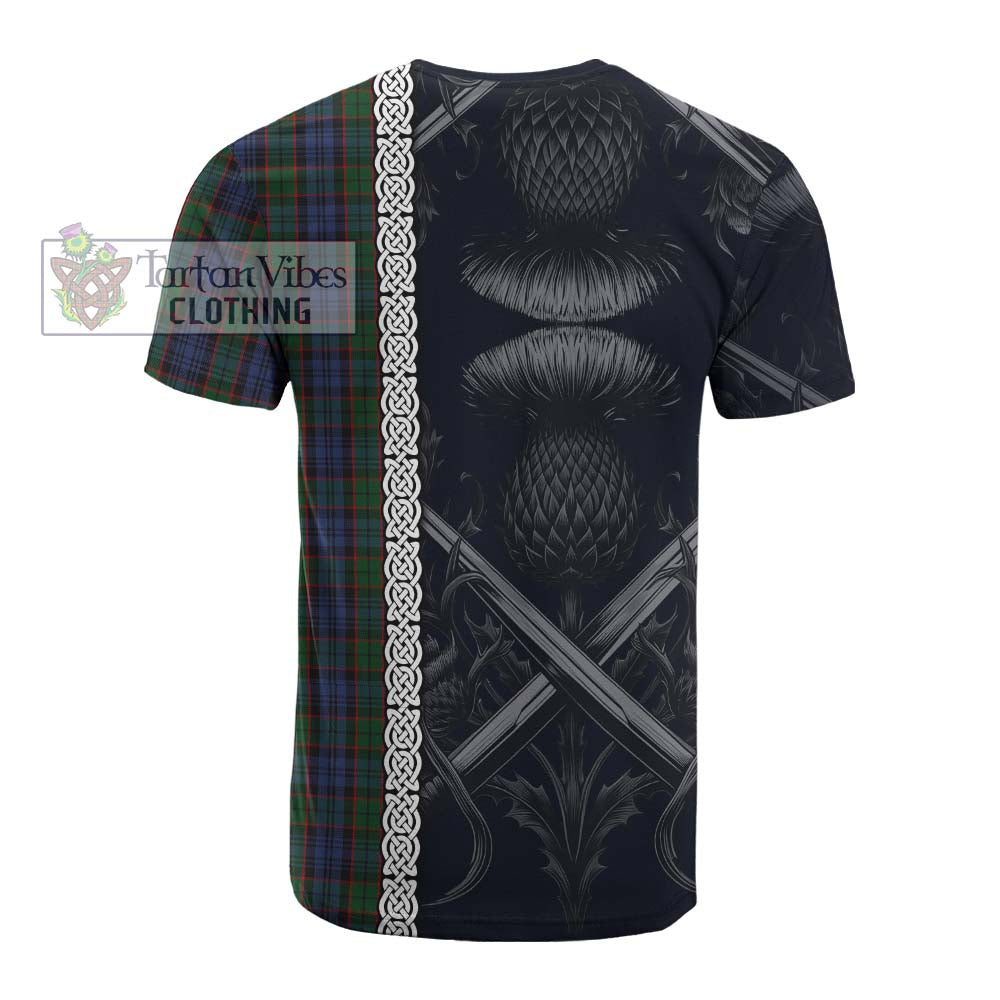 Tartan Vibes Clothing Fletcher Tartan Cotton T-shirt with Family Crest Cross Sword Thistle Celtic Vibes