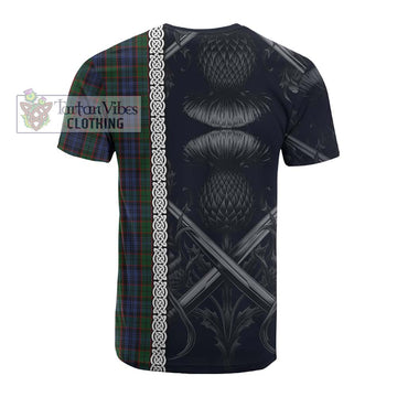 Fletcher Tartan Cotton T-shirt with Family Crest Cross Sword Thistle Celtic Vibes