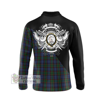 Fletcher Tartan Long Sleeve Polo Shirt with Family Crest and Military Logo Style