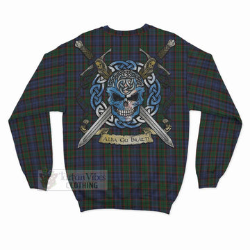 Fletcher Tartan Sweatshirt with Family Crest Celtic Skull Style