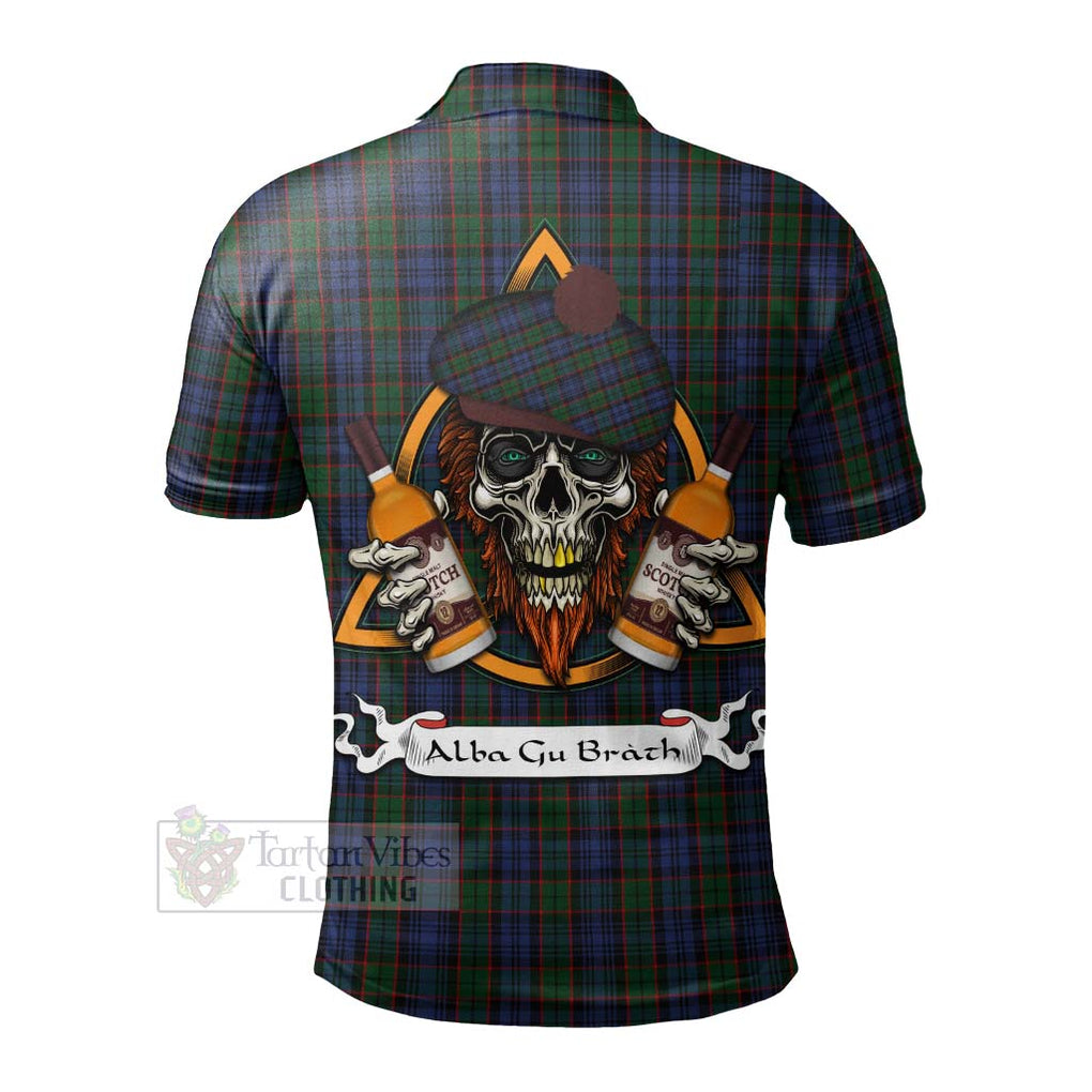 Tartan Vibes Clothing Fletcher Tartan Polo Shirt with Family Crest and Bearded Skull Holding Bottles of Whiskey