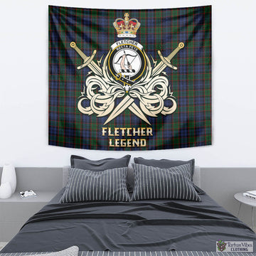 Fletcher Tartan Tapestry with Clan Crest and the Golden Sword of Courageous Legacy