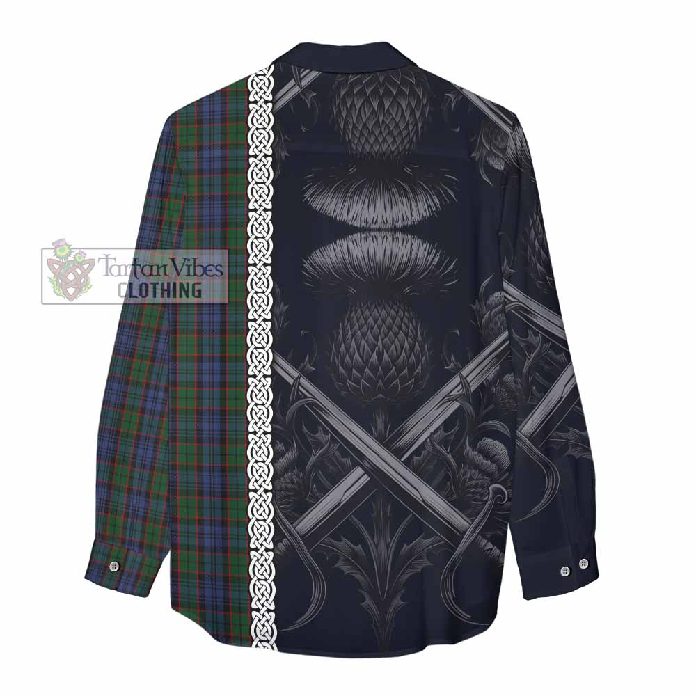 Tartan Vibes Clothing Fletcher Tartan Women's Casual Shirt with Family Crest Cross Sword Thistle Celtic Vibes