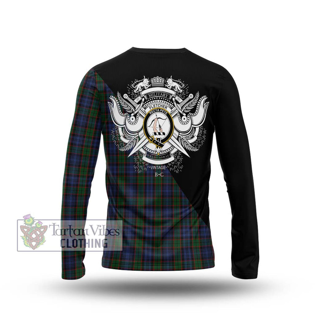 Fletcher Tartan Long Sleeve T-Shirt with Family Crest and Military Logo Style - Tartanvibesclothing Shop