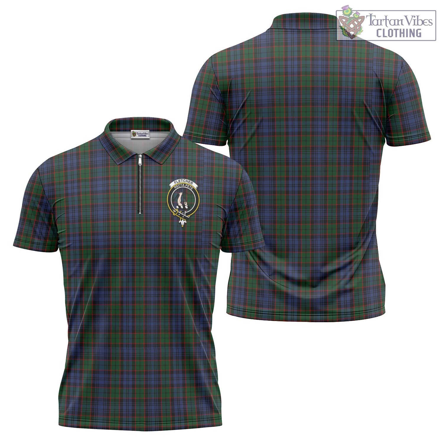 Tartan Vibes Clothing Fletcher Tartan Zipper Polo Shirt with Family Crest