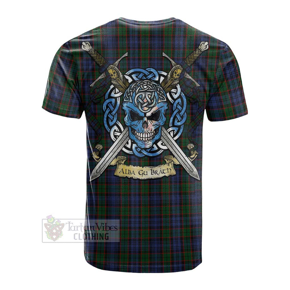 Tartan Vibes Clothing Fletcher Tartan Cotton T-shirt with Family Crest Celtic Skull Style