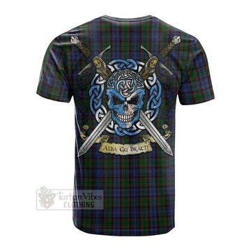 Fletcher Tartan Cotton T-shirt with Family Crest Celtic Skull Style