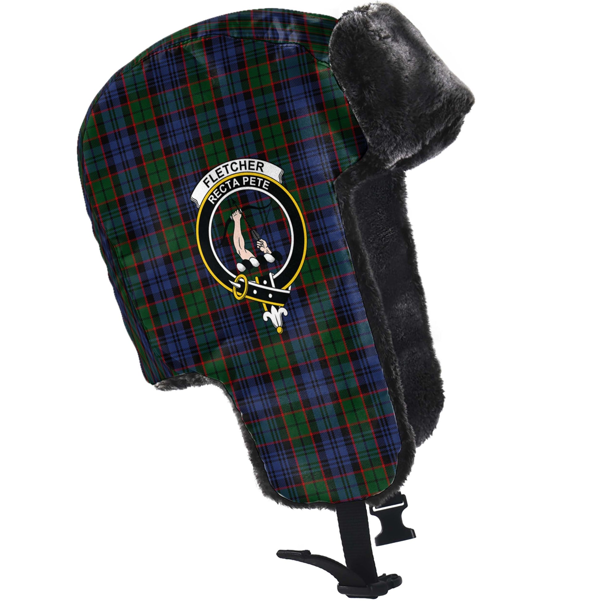 Fletcher Tartan Winter Trapper Hat with Family Crest - Tartanvibesclothing