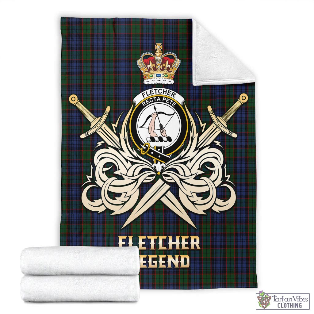 Tartan Vibes Clothing Fletcher Tartan Blanket with Clan Crest and the Golden Sword of Courageous Legacy