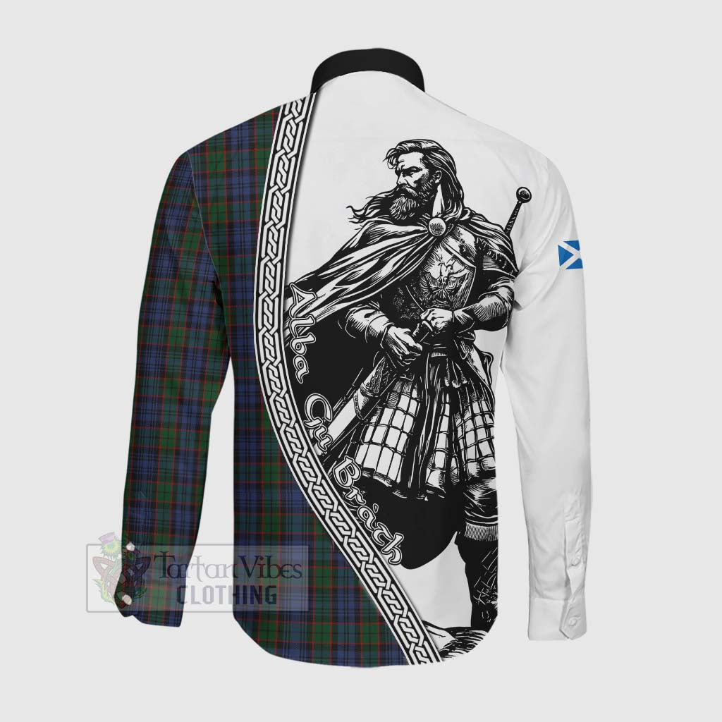 Tartan Vibes Clothing Fletcher Tartan Clan Crest Long Sleeve Button Shirt with Highlander Warrior Celtic Style