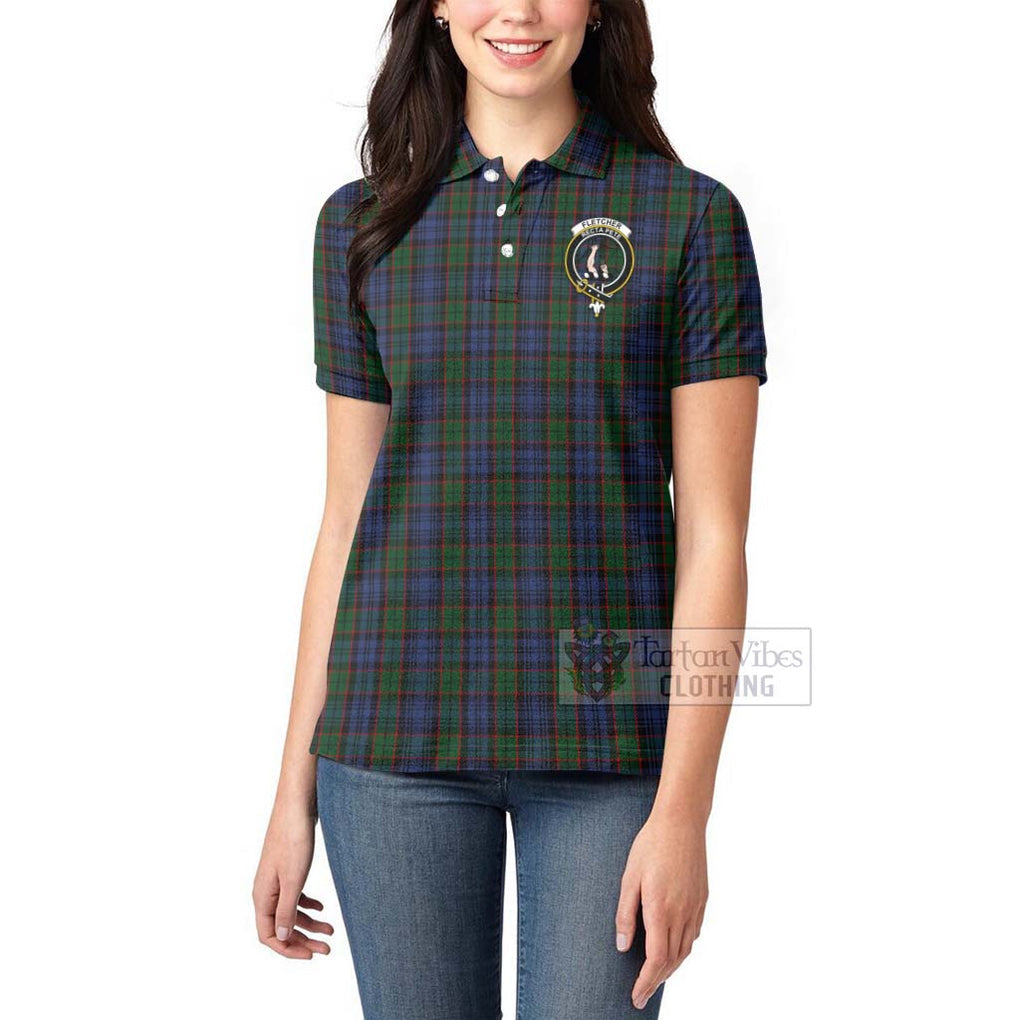 Tartan Vibes Clothing Fletcher Tartan Women's Polo Shirt with Family Crest Celtic Skull Style