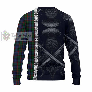 Fletcher Tartan Knitted Sweater with Family Crest Cross Sword Thistle Celtic Vibes