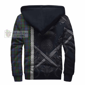 Fletcher Tartan Sherpa Hoodie with Family Crest Cross Sword Thistle Celtic Vibes