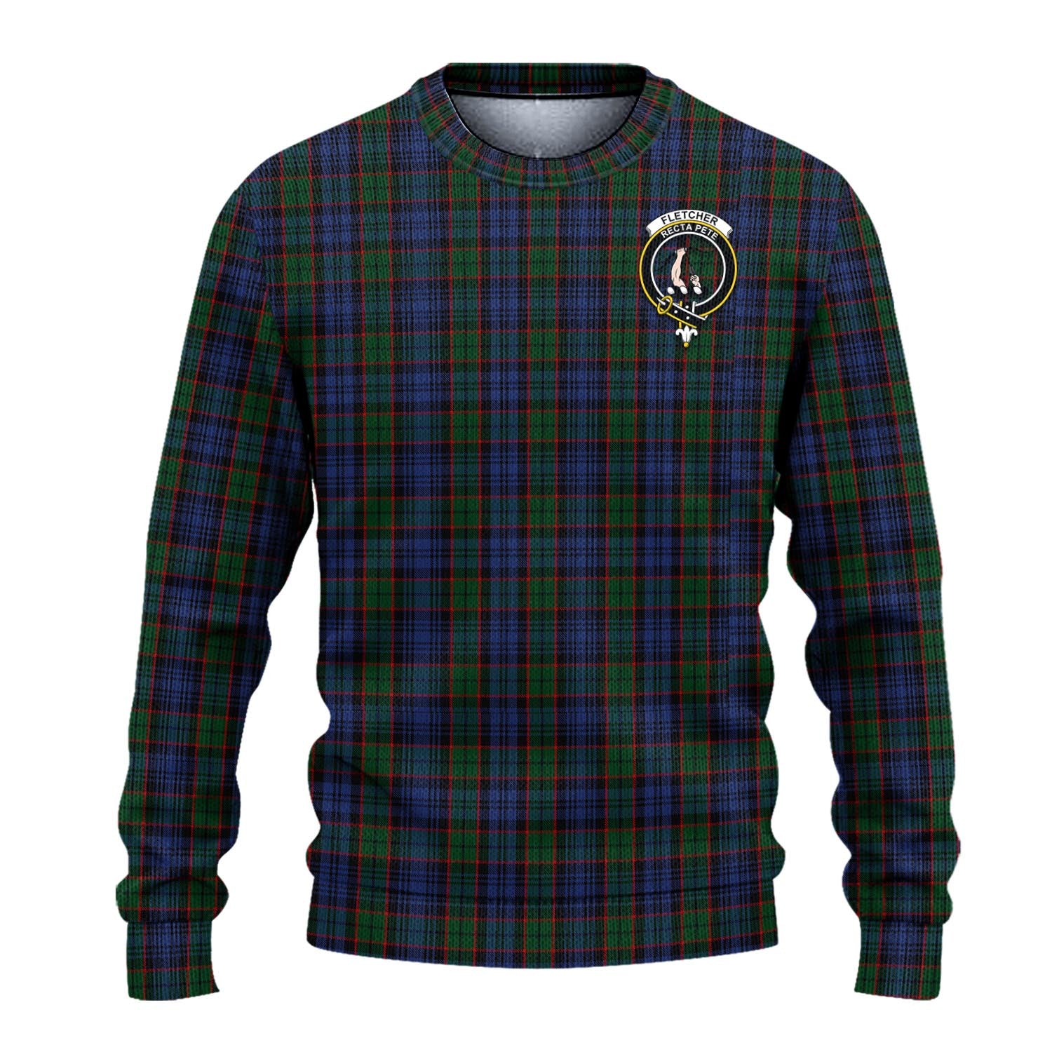 Fletcher Tartan Knitted Sweater with Family Crest - Tartanvibesclothing