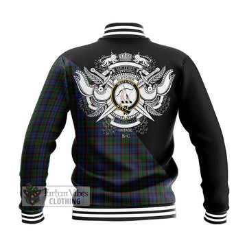 Fletcher Tartan Baseball Jacket with Family Crest and Military Logo Style