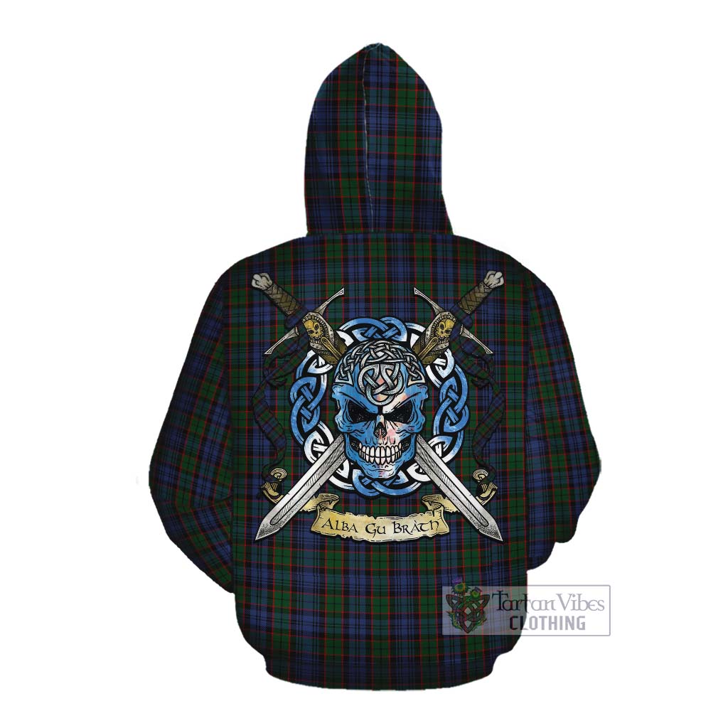 Tartan Vibes Clothing Fletcher Tartan Cotton Hoodie with Family Crest Celtic Skull Style