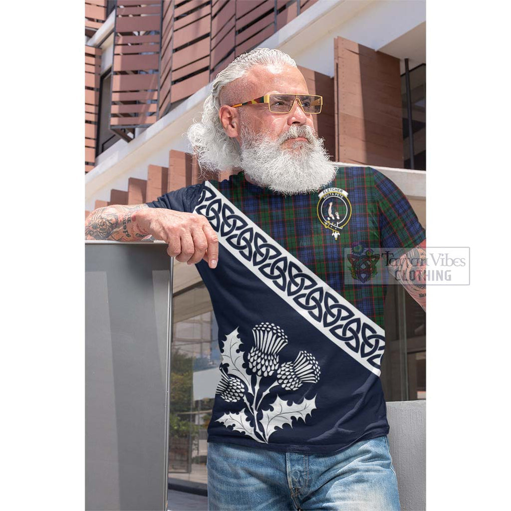 Fletcher Tartan Cotton T-shirt Featuring Thistle and Scotland Map Men's Shirt - Tartan Vibes Clothing