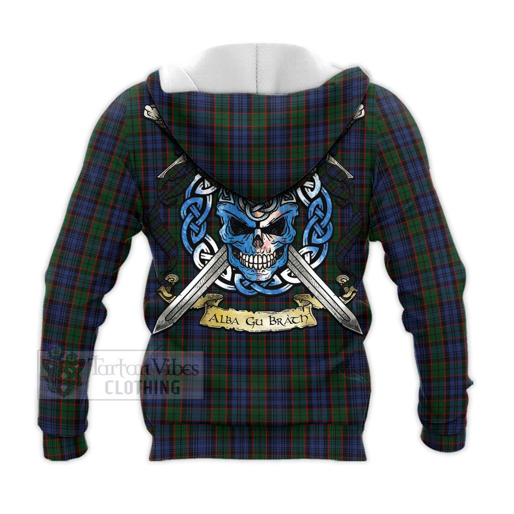 Tartan Vibes Clothing Fletcher Tartan Knitted Hoodie with Family Crest Celtic Skull Style