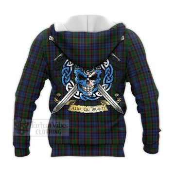 Fletcher Tartan Knitted Hoodie with Family Crest Celtic Skull Style