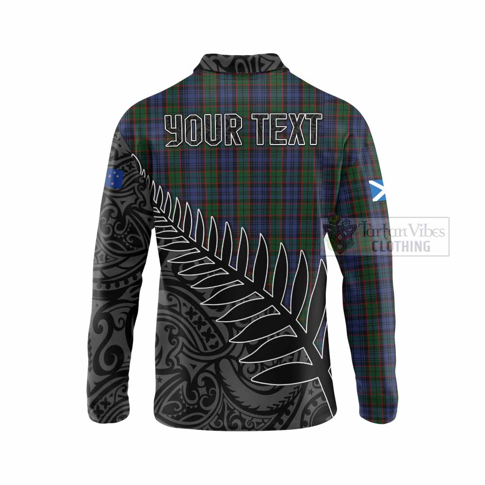 Tartan Vibes Clothing Fletcher Crest Tartan Long Sleeve Polo Shirt with New Zealand Silver Fern Half Style