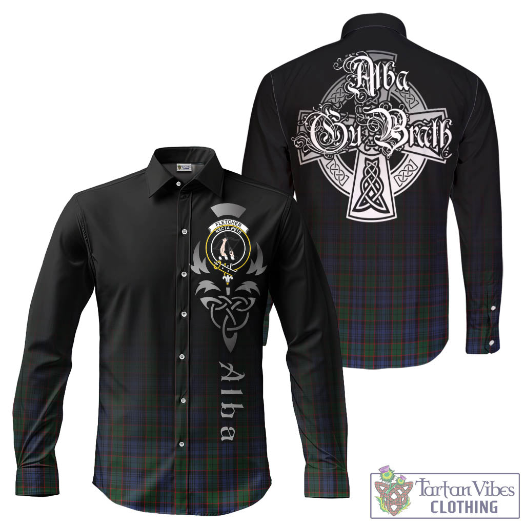 Tartan Vibes Clothing Fletcher Tartan Long Sleeve Button Up Featuring Alba Gu Brath Family Crest Celtic Inspired