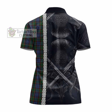 Fletcher Tartan Women's Polo Shirt with Family Crest Cross Sword Thistle Celtic Vibes