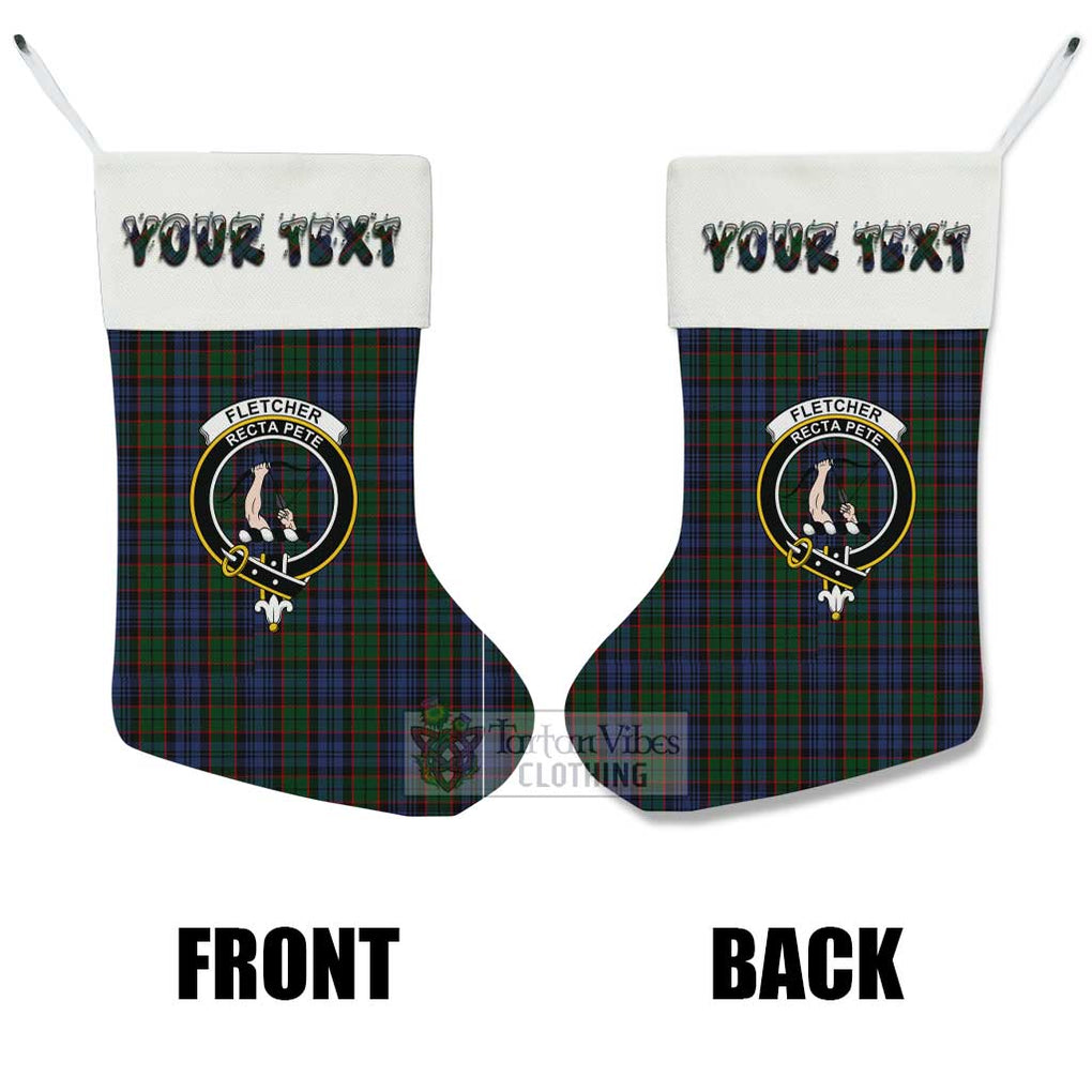 Tartan Vibes Clothing Fletcher Tartan Family Crest Christmas Stocking with Personalized Text