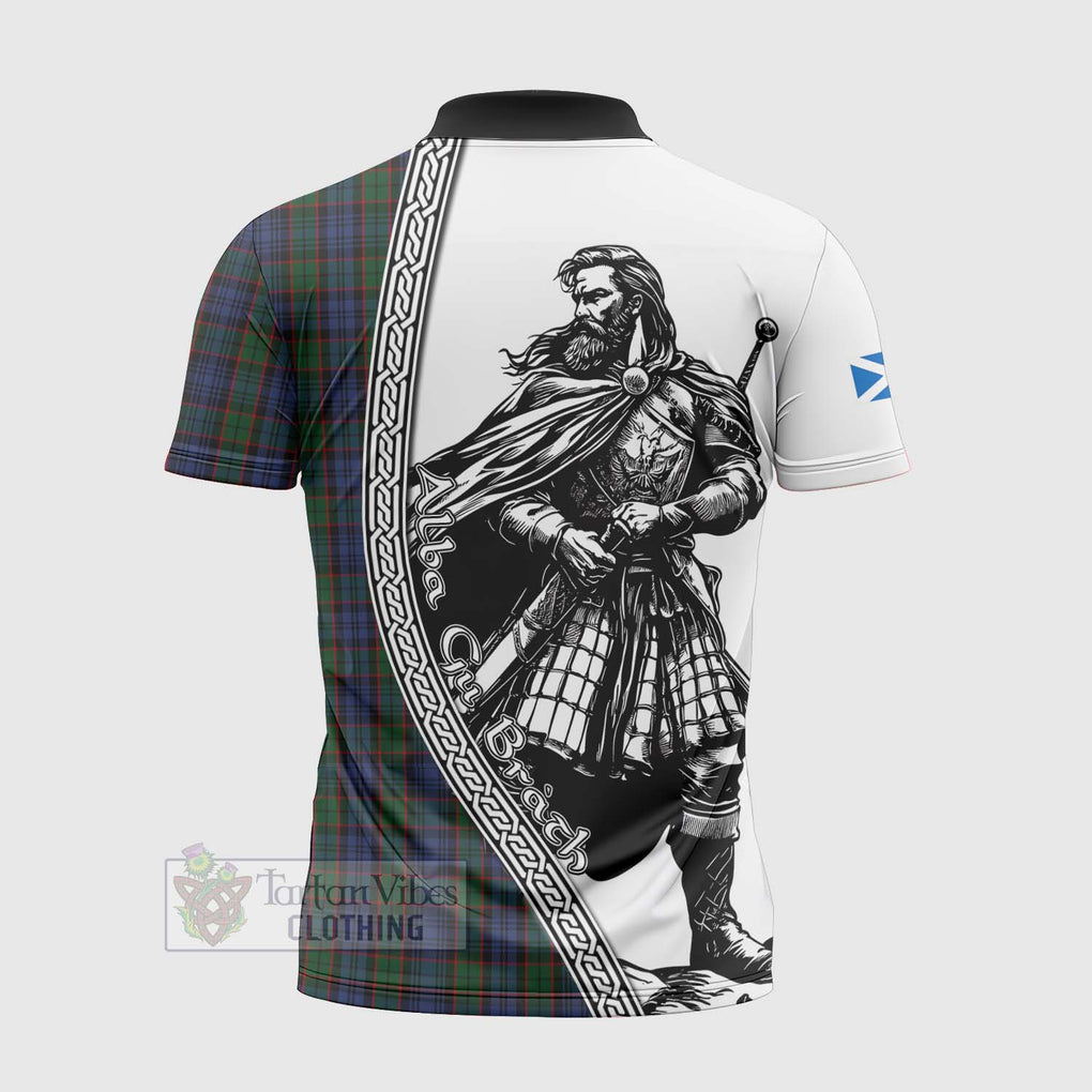 Tartan Vibes Clothing Fletcher Tartan Clan Crest Zipper Polo Shirt with Highlander Warrior Celtic Style