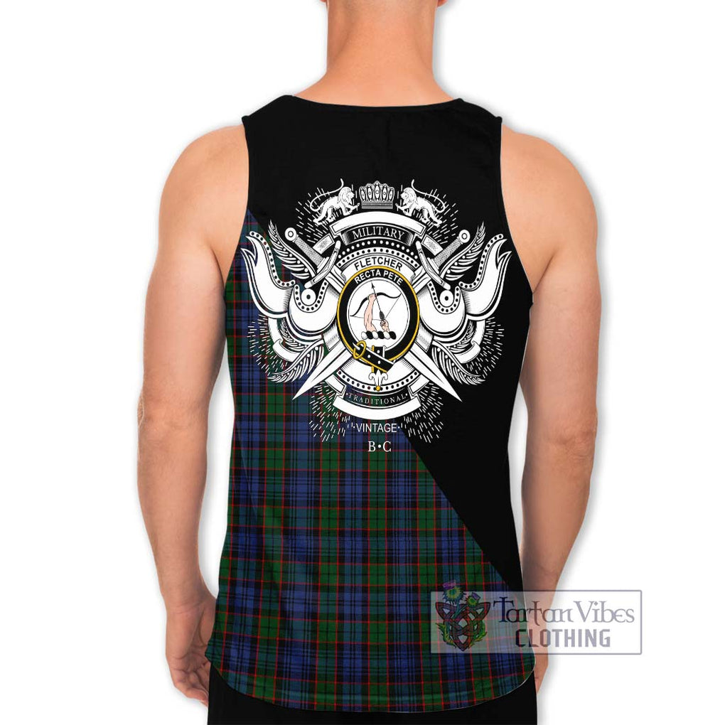 Fletcher Tartan Men's Tank Top with Family Crest and Military Logo Style - Tartanvibesclothing Shop