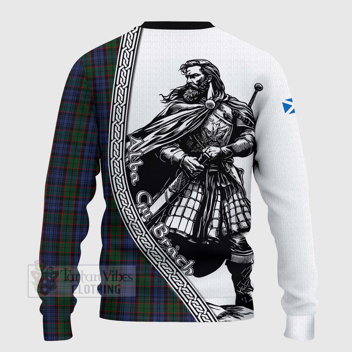 Tartan Vibes Clothing Fletcher Tartan Clan Crest Knitted Sweater with Highlander Warrior Celtic Style