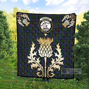 Fletcher Tartan Quilt with Family Crest and Golden Thistle Style