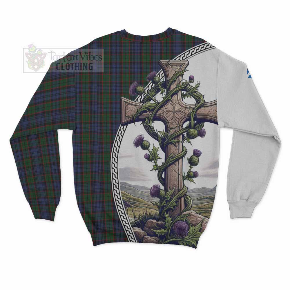 Tartan Vibes Clothing Fletcher Tartan Sweatshirt with Family Crest and St. Andrew's Cross Accented by Thistle Vines